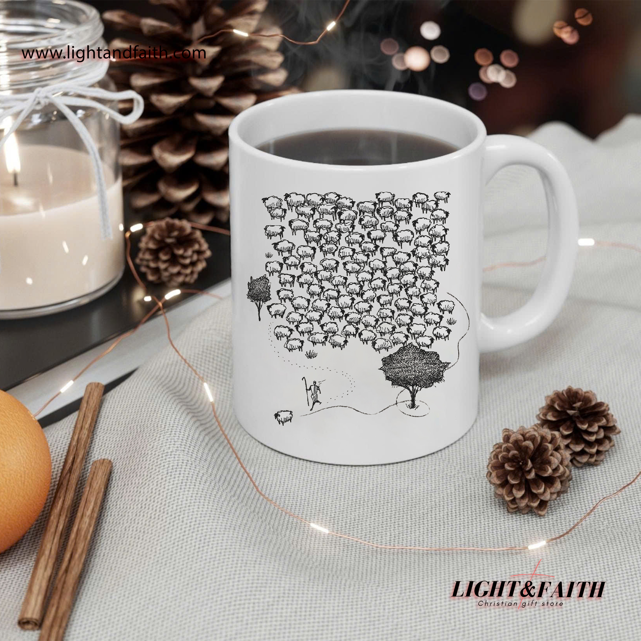He Seeks the One Mug – Lost Sheep Illustration Faith Mug, Christian Message Gift MULAF28